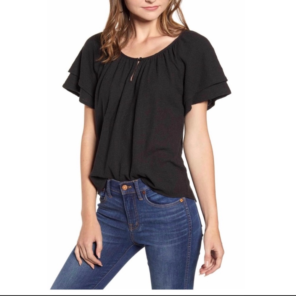Madewell Texture & Thread Tiered Sleeve Top Med